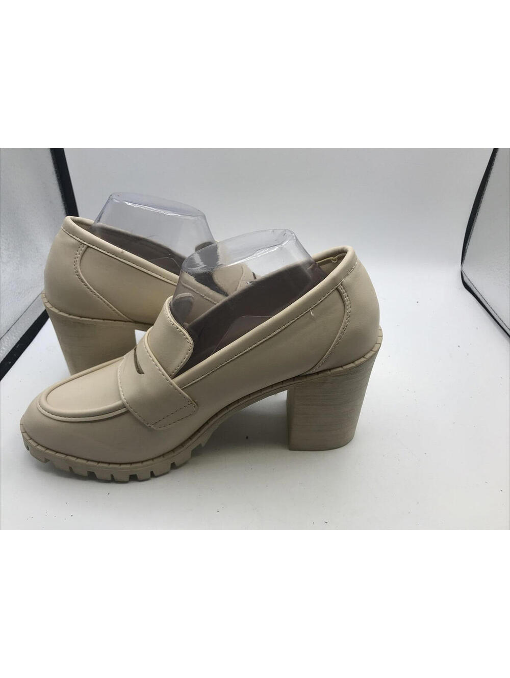 Forever Penny Loafers Women Size 10 Beige Rounded Toe Slip On Chunky Heel - Picture 6 of 12